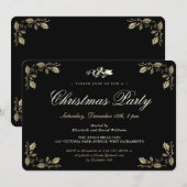 Invitation Soirée de Noël Holly Black Gold (Devant / Derrière)