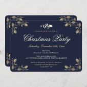Invitation Soirée de Noël Holly Blue Gold (Devant / Derrière)