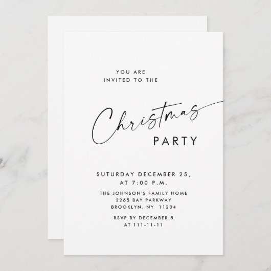 Invitation Soirée de Noël minimaliste élégante (Devant / Derrière)