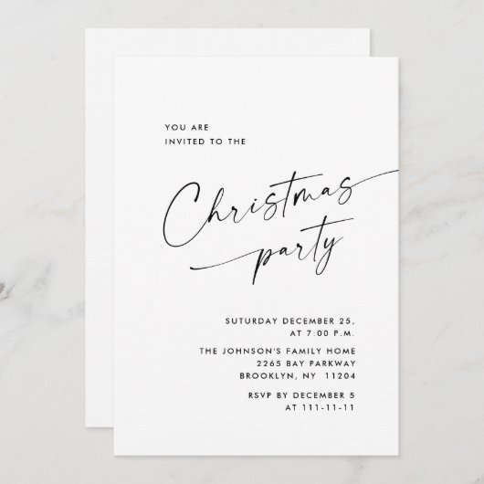 Invitation Soirée de Noël minimaliste élégante (Devant / Derrière)