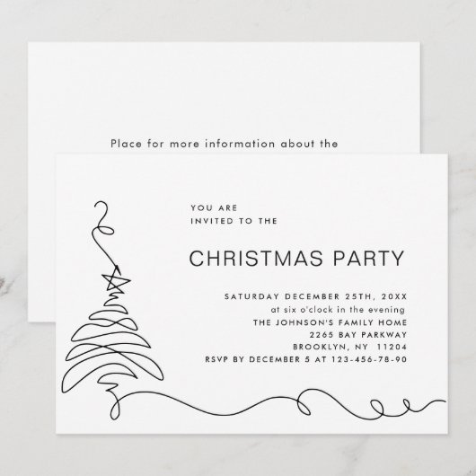 Invitation Soirée de Noël minimaliste élégante (Devant / Derrière)