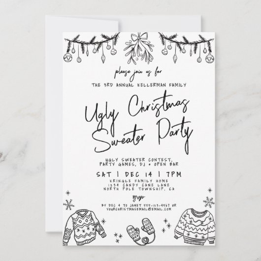 Invitation Soirée de Noël moche à la main (Devant)