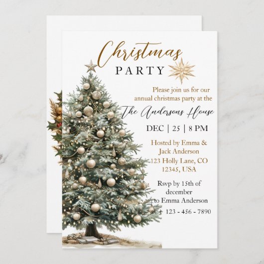 Invitation Soirée de Noël moderne (Devant / Derrière)