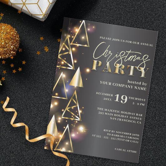 Invitation Soirée de Noël moderne Gold Black Business