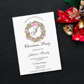 Invitation Soirée de Noël Monogram Pink Ribbon