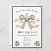 Invitation Soirée de Noël Neutre Boho Coquette Bow (Devant)