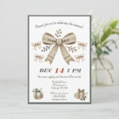 Invitation Soirée de Noël Neutre Boho Coquette Bow (Debout devant)