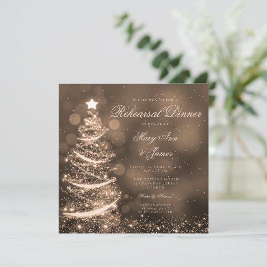 Invitation Soirée de Noël Or Elégant (Debout devant)