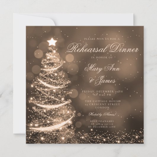 Invitation Soirée de Noël Or Elégant (Devant)