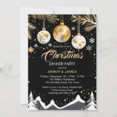 Invitation Soirée de Noël or et baubles noirs (Devant)