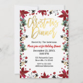 Invitation Soirée de Noël Or Poinsettia Fête Florale (Devant)