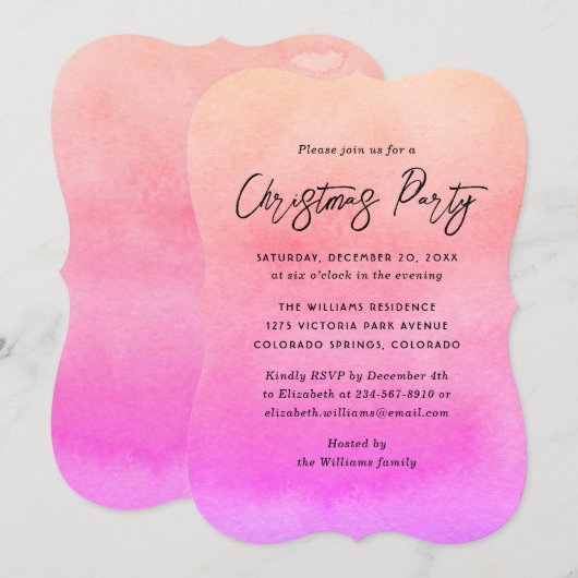 Invitation Soirée de Noël orange rose (Devant / Derrière)