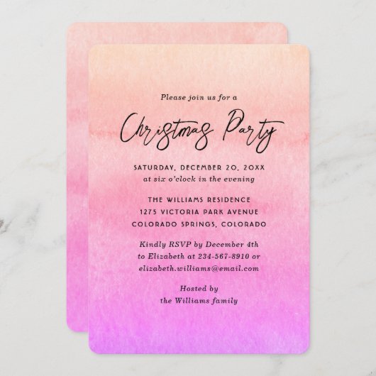 Invitation Soirée de Noël orange rose (Devant / Derrière)