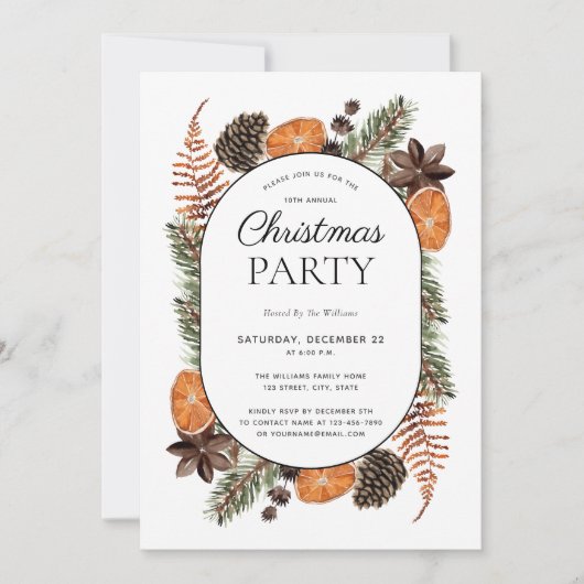 Invitation Soirée de Noël Orange Séchée Boho moderne (Devant)