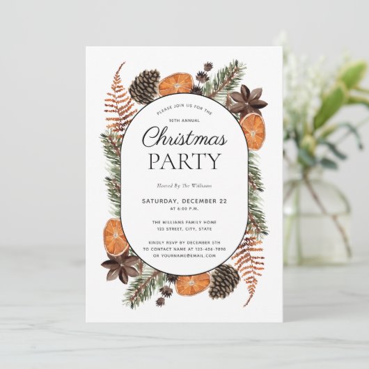 Invitation Soirée de Noël Orange Séchée Boho moderne (Debout devant)