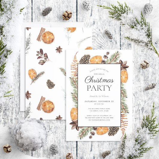 Invitation Soirée de Noël Orange Séchée Rustique Boho