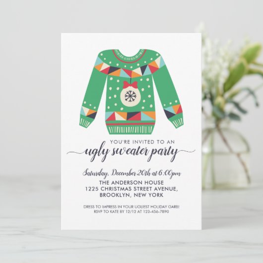 Invitation Soirée de Noël Ornament de Noël (Debout devant)