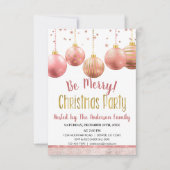 Invitation Soirée de Noël Ornement d'or rose (Devant)