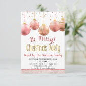 Invitation Soirée de Noël Ornement d'or rose (Debout devant)