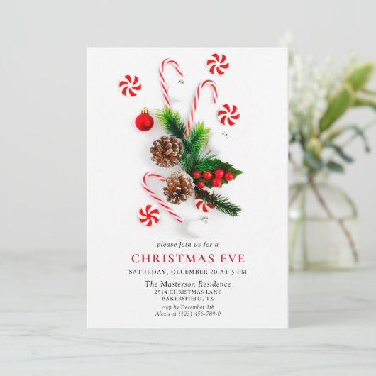 Invitation Soirée de Noël Ornement Élégant (Debout devant)