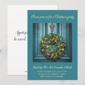 Invitation Soirée de Noël Porte et couronne élégantes (Devant / Derrière)
