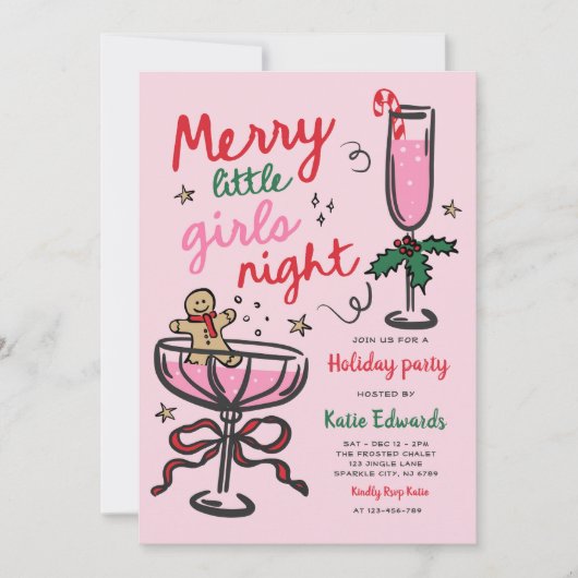 Invitation Soirée de Noël pour Filles avec Cocktail (Devant)