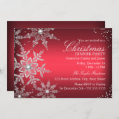 Invitation Soirée de Noël Red Crystal Snowflake (Devant / Derrière)