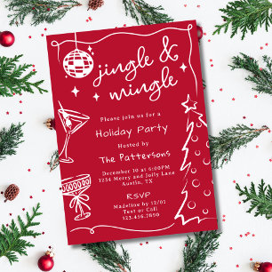 Invitation Soirée de Noël Red Disco Martini Jingle & Mingle