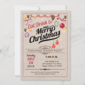 Invitation Soirée de Noël rétro boire joyeux Noël (Devant)