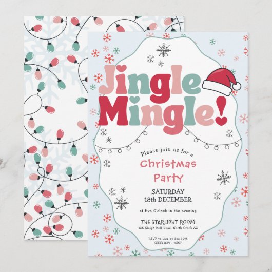 Invitation Soirée de Noël Rétro Jingle Mingle (Devant / Derrière)