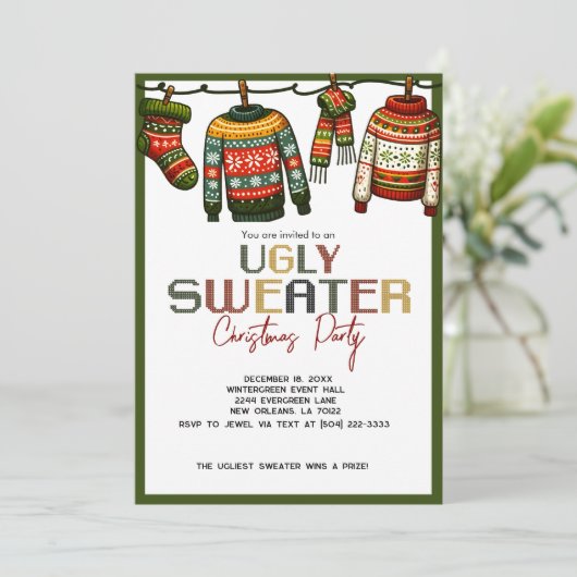 Invitation Soirée de Noël rétro Ugly Sweat (Debout devant)