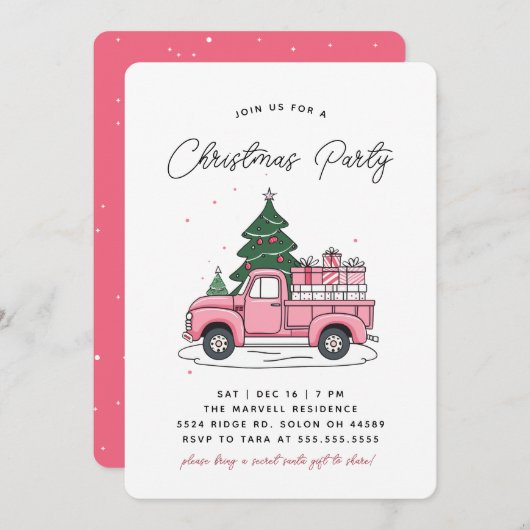 Invitation Soirée de Noël rose (Devant / Derrière)