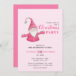 Invitation Soirée de Noël rose Gnome