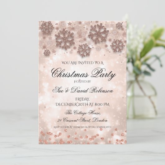 Invitation Soirée de Noël Rose Gold (Debout devant)