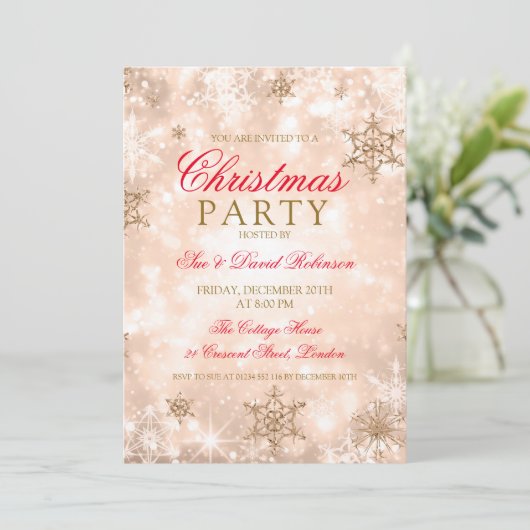 Invitation Soirée de Noël Rose Gold (Debout devant)