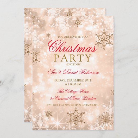 Invitation Soirée de Noël Rose Gold (Devant / Derrière)