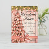 Invitation Soirée de Noël rose Gold | Arbre et ruban de Noël (Debout devant)