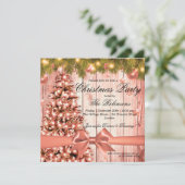 Invitation Soirée de Noël rose Gold | Arbre et ruban de Noël (Debout devant)