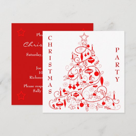 Invitation Soirée de Noël rouge et blanc (Devant / Derrière)