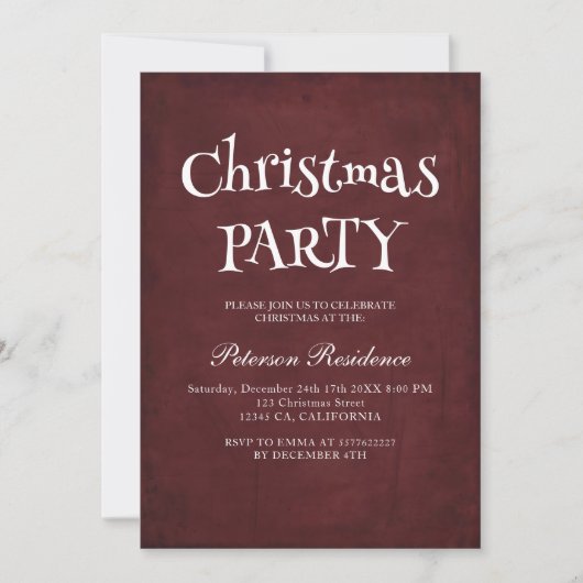 Invitation Soirée de Noël rouge minimaliste (Devant)