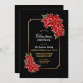 Invitation Soirée de Noël Rouge Poinsettia (Devant / Derrière)