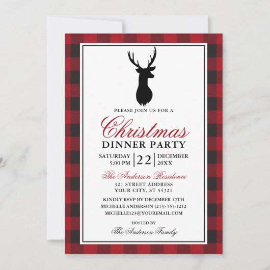 Invitation Soirée de Noël Rouge Russe (Devant)