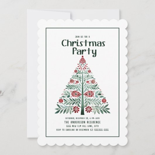 Invitation Soirée de Noël Rouge Vert (Devant)