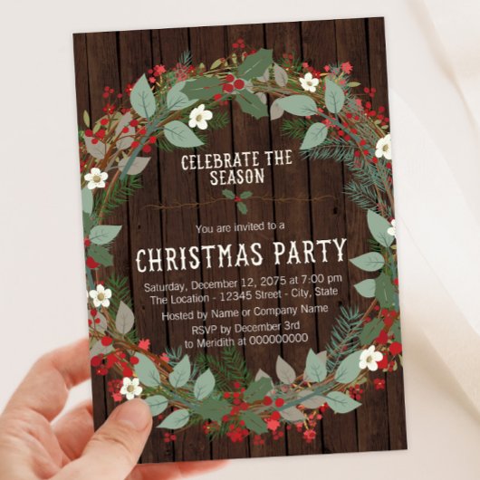 Invitation Soirée de Noël Rustique Holly