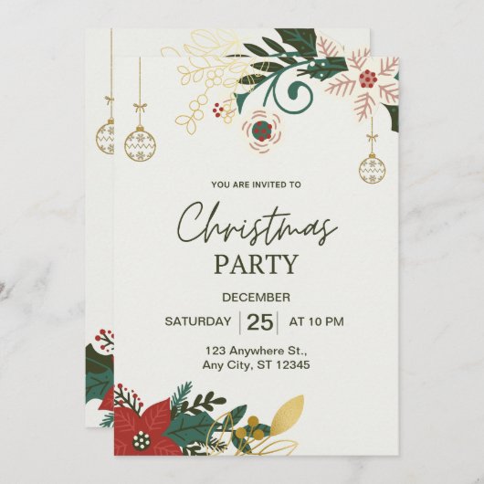 Invitation Soirée de Noël simple et verte (Devant / Derrière)