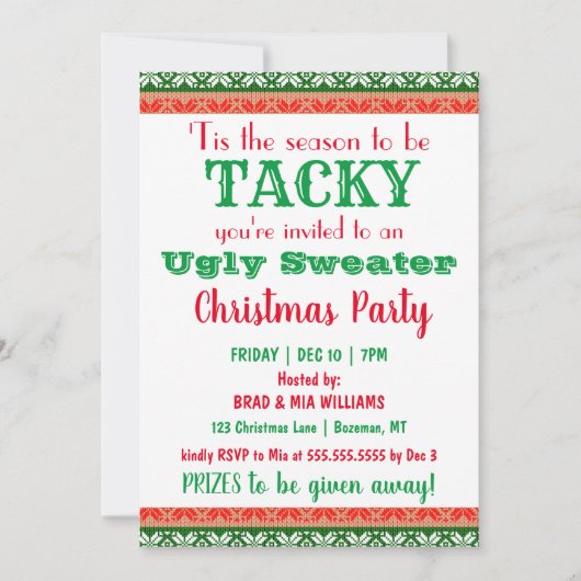 Invitation Soirée de Noël Tacky Ugly Sweater (Devant)