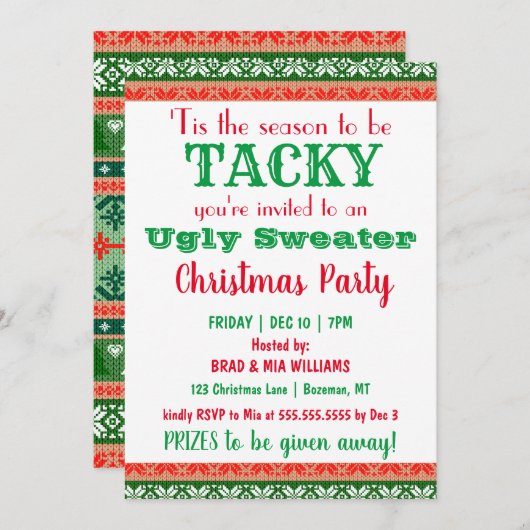 Invitation Soirée de Noël Tacky Ugly Sweater (Devant / Derrière)