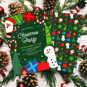 Invitation Soirée de Noël Vert Cute Père Noël & Snowman