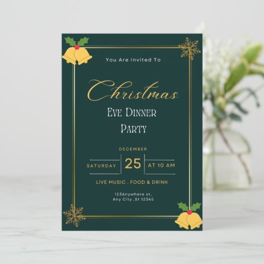 Invitation Soirée de Noël Vert Et Or (Debout devant)