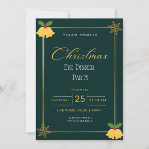 Invitation Soirée de Noël Vert Et Or